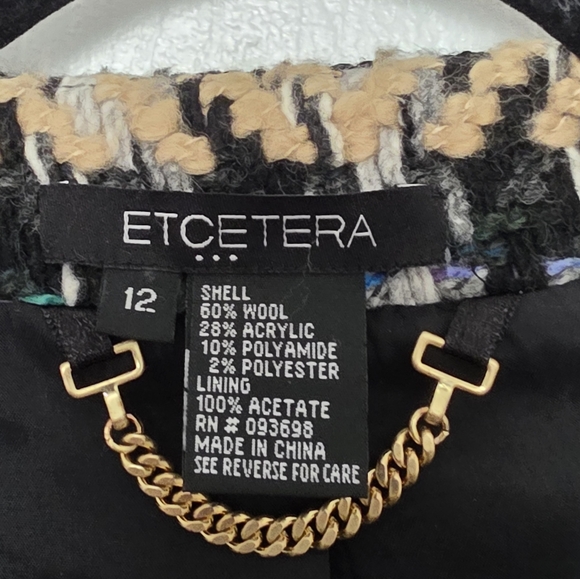 Etcetera Tweed Boucle Wool Houndstooth Blazer Black Multicolor Size 12 - Picture 7 of 11